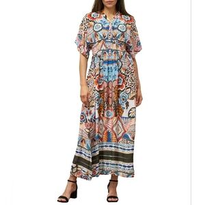 Karyn Seo Jordyn Boho Inspired Print V-Neck Short Dolman Sleeve Maxi Dress $148